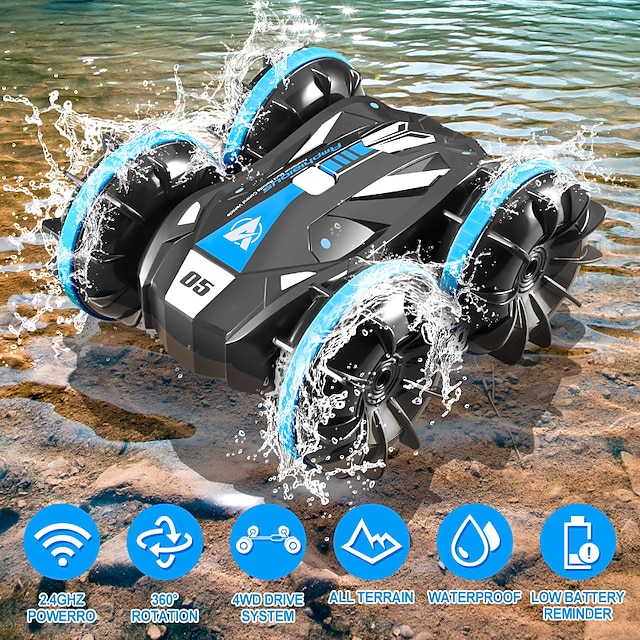  vesi- ja maa-ajoneuvon kaukosäädin amfibinen erikoistehosteajoneuvo vedenpitävä kaksipuolinen juoksurata lasten kesälelu