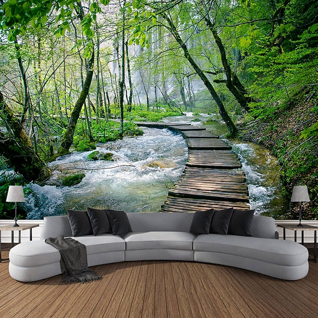  אגם יער תלוי שטיח קיר אמנות שטיח קיר גדול תפאורה צילום רקע שמיכה וילון בית חדר שינה קישוט סלון