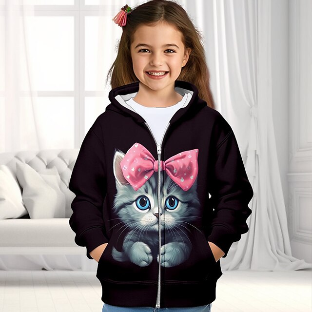 Girls' 3D Cat Hoodie Coat Outerwear Long Sleeve 3D Print Fall Winter ...