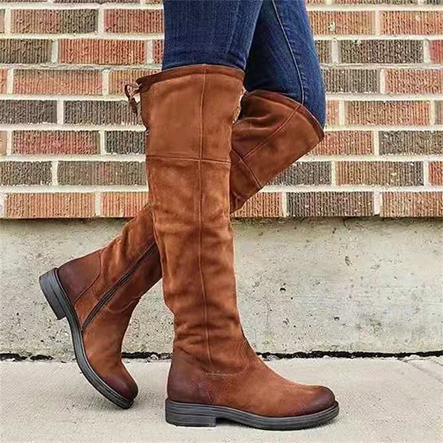  Damen Stiefel Übergrössen Arbeitsschuhe Reitstiefel Outdoor Täglich Feste Farbe Stiefel über Knie Kniehohe Stiefel Oberschenkelhohe Stiefel Winter Schnalle Flacher Absatz Runde Zehe Vintage