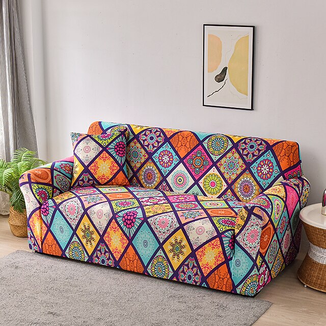 Boho Spandex Couch Covers Sectional Sofa Cover For Dogs Pet, Farmhouse Slipcovers For Love Seat, L Shaped,3 Seater, U Shaped, Arm Chair Washable Couch Protector 18
