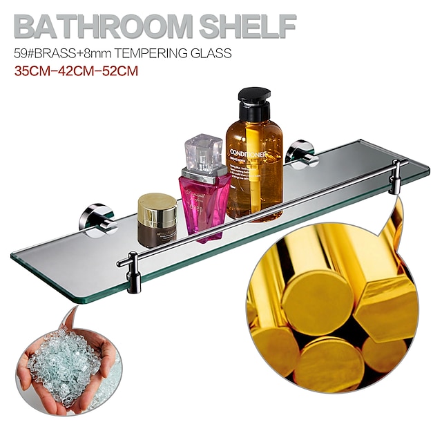  Bathroom Shelf Adjustable Length Adorable Lovely Contemporary Modern Brass Tempered Glass Metal 1PC - Bathroom Wall Mounted