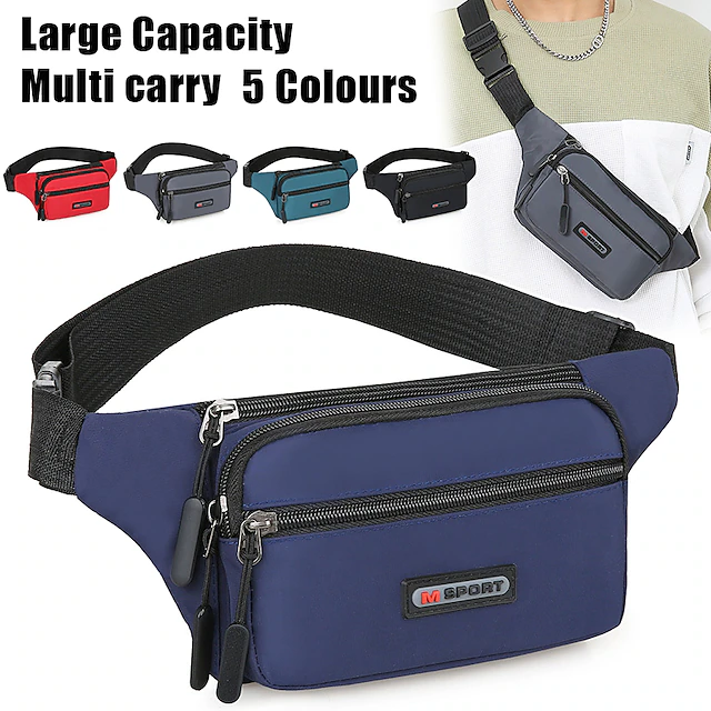 Men's Crossbody Bag Shoulder Bag Belt Bag Nylon Outdoor Daily Holiday Zipper Large Capacity Lightweight Durable Solid Color Lake blue Black Red 14