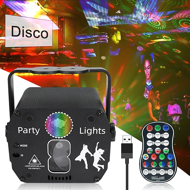  dj disco fest laserljus projektor strobe magisk boll rgb ljudkontroll fest helg dans bröllop bar klubb scen julbelysning presenter
