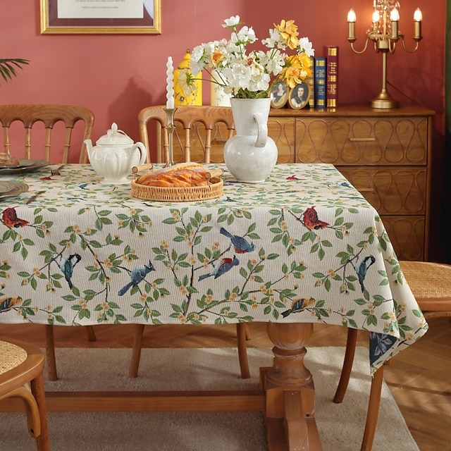  rektangel duk vintage blommig jacquard dukar med tofsar bomull linne dukar för middagsfester utomhusdekoration