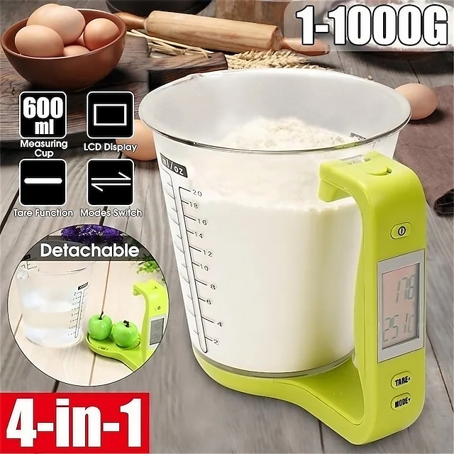 LCD Screen Digital Kitchen Food Scale&Measuring Cup 100-600ml 1000g Jug  Scales