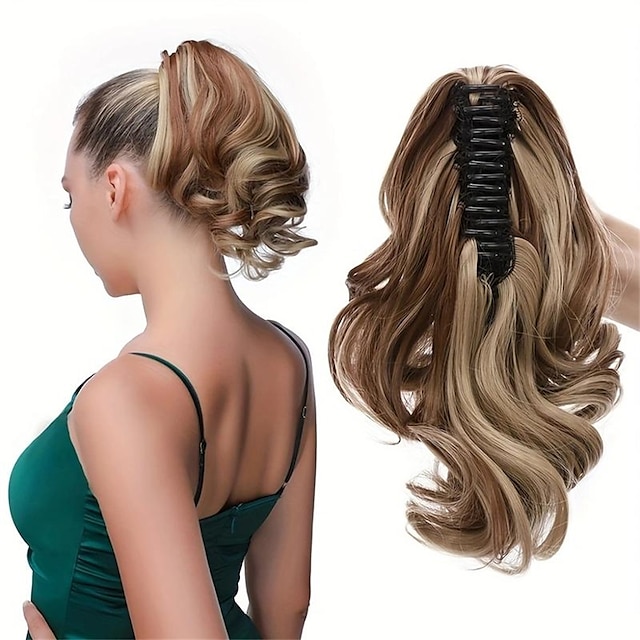  14 tommer korte klo hestehale hair extensions syntetisk krøllet ekte hår stykke søt klips i hair extensions for kvinner