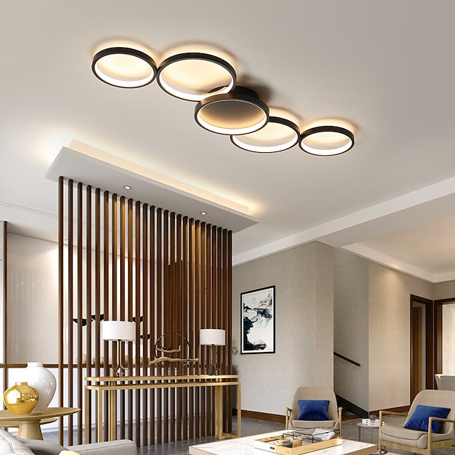  led mennyezeti lámpa kör dizájn 100cm modern fém függő csillár lámpa 5 fejes led függesztő lámpa kreatív mennyezeti lámpa fekete színben nappali étterem bárba 110-240v