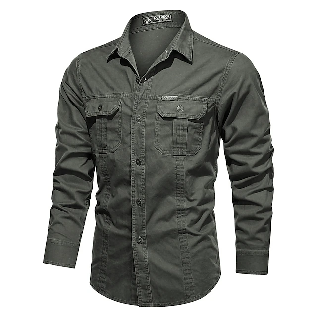 Men's Shirt Workwear Shirts Work Shirt Button Up Shirt Shirt Jacket Cargo Shirt White Army Green Blue Khaki Long Sleeve Plain Turndown Casual Daily Clothing Apparel Cotton Retro Casual 9
