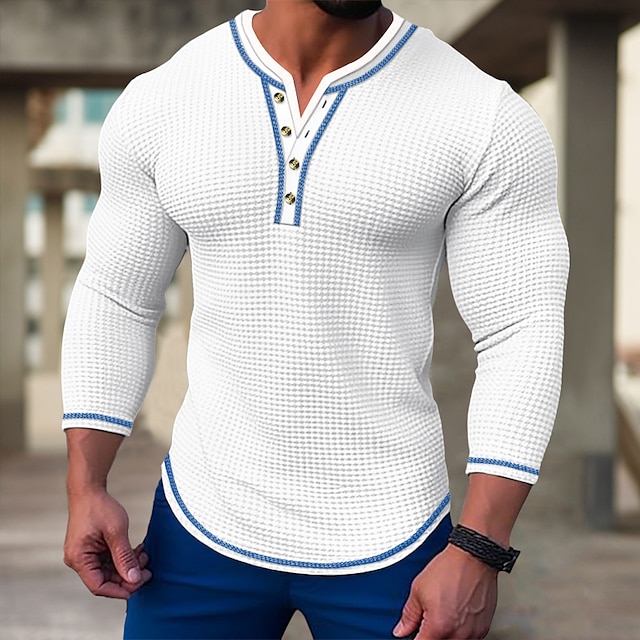  Bărbați Tricou Cămașă Henley Waffle Cămașă Henley Tee Top Tricou cu maneca lunga Bloc Culoare Henley Stradă Vacanță Manșon Lung Peteci Îmbrăcăminte Modă Designer De Bază