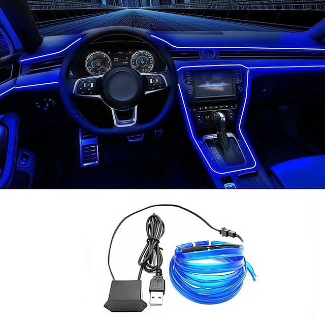 5m EL Wire for Car Interior Strip Lights with USB Flexible LED Neon Atmosphere Ambient Rope Tape Light for Car Door
