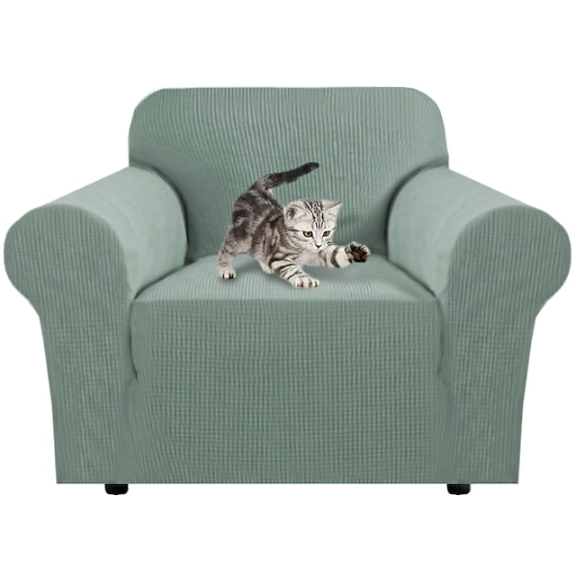  stretch stol sofa slipcover 1-delt sofa sofatrekk lenestoltrekk møbelbeskytter myk med elastisk bunn for barn, kjæledyr. spandex jacquard stoff små ruter salvie grønn