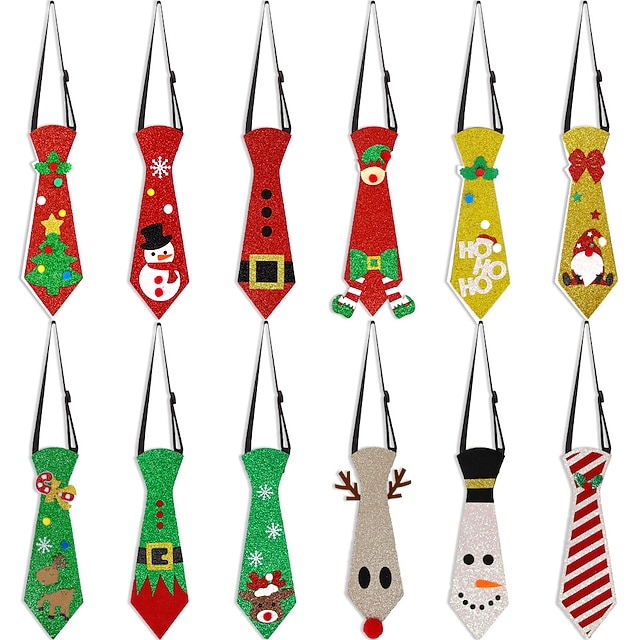  12 buc. cravată de Crăciun din pâslă decorațiuni de Crăciun, om de zăpadă, elan, brad de Crăciun, decor pentru petrecere