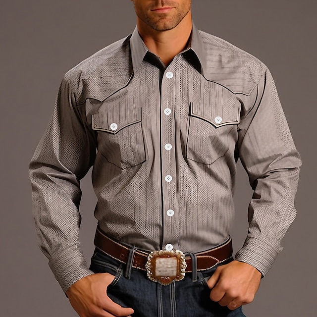 Bărbați Cowboy Cămașă occidentală Camașă cu nasturi Cămașă de cowboy Manșon Lung Epocă stil vestic Casul / Zilnic Toamna iarna Răsfrânt Imprimare 3D Buzunar frontal Albastru piscină Kaki