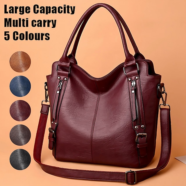  Women's Handbag Crossbody Bag Bag Set Boston Bag PU Leather Outdoor Daily Holiday Zipper Large Capacity Waterproof Durable Solid Color purple red Brown mother-in-law bag Fuchsia mother-in-law bag