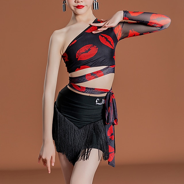  Λάτιν Χοροί Παιδικά Ρούχα Χορού Λατινικός χορός Σάλσα Φούστες Φούντα Κοριτσίστικα Επίδοση Καθημερινά Ρούχα Μακρυμάνικο Φυσικό Τσίνλον