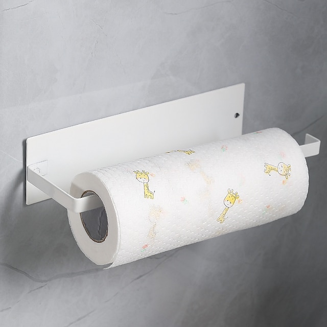  1pc suporte de toalha de papel adesivo, sob a montagem na parede do armário para toalha de cozinha, rolo preto vara para parede, acessórios de cozinha