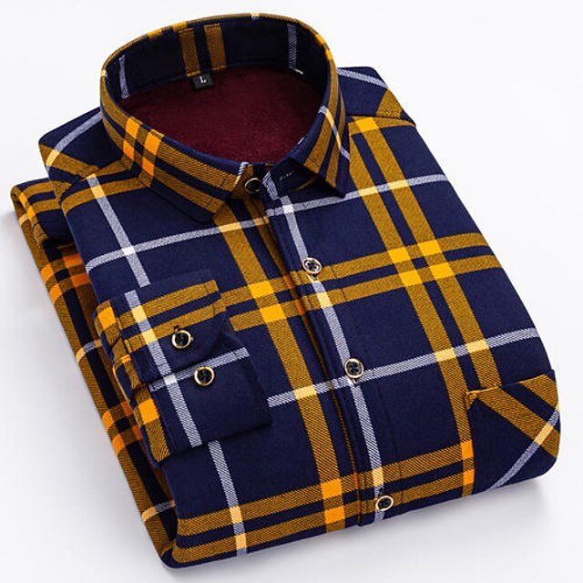 Men's Dress Shirt Button Up Shirt Flannel Shirt Plaid Shirt Collared