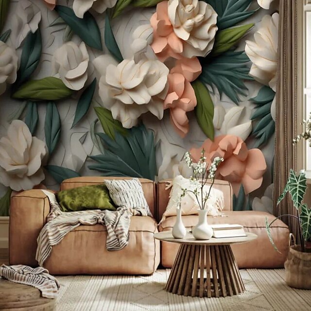 Floral Plants Home Decoration Modern Wall Covering Canvas Pvc Vinyl Material Adhesive