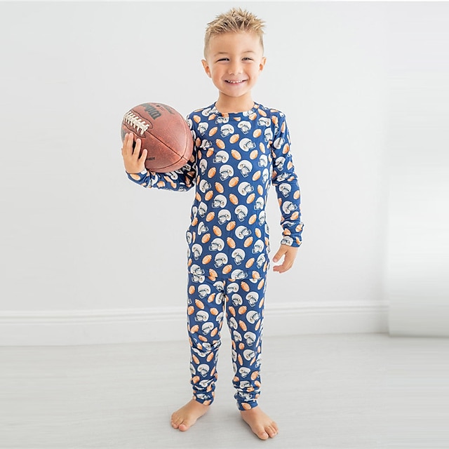  Jongens 3D Voetbal Pyjamaset Lange mouw 3D-afdrukken Herfst Winter Actief Stoer Dagelijks Polyester Kinderen 3-12 jaar Strakke ronde hals Huis Causaal Voor Binnen Normale pasvorm