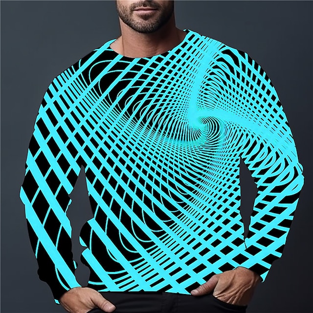  Grafisk Geometrisk Herr Mode 3D-tryck Pullover-tröja Helgdag Semester Utekväll Tröjor Gul Rubinrött Långärmad Rund hals Mönster Vår & Höst Designer Hoodie Sweatshirt