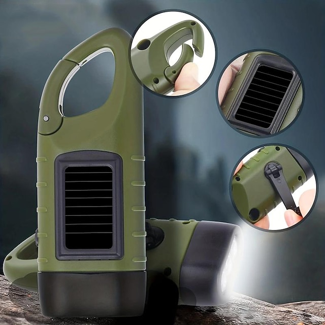  1pc Solar-Powered Hand Crank Flashlight for Outdoor Adventures - Rechargeable, Energy-Saving, and Self-Powered