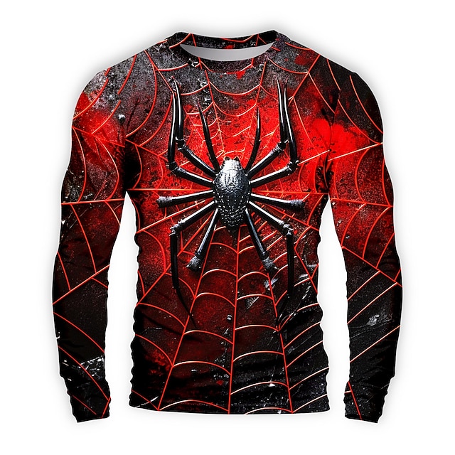 Graphic Spiders Spider web Fashion Casual Men's 3D Print Party Casual Festival Halloween T shirt Black Long Sleeve Crew Neck Shirt Spring &  Fall Clothing Apparel Normal S M L XL XXL XXXL