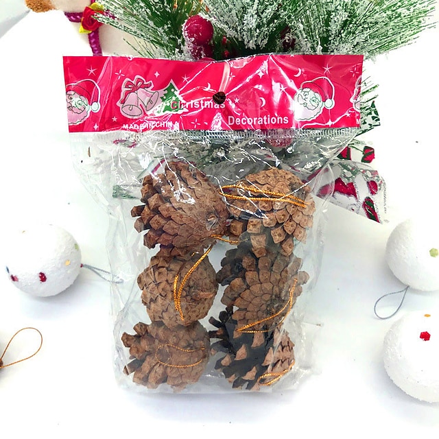  6/9 sztuk świąteczne ozdoby z szyszek sosnowych ze sznurkiem z naturalnego drewna rustykalne ozdoby choinkowe rzemiosło boże narodzenie w domu wisząca ozdoba