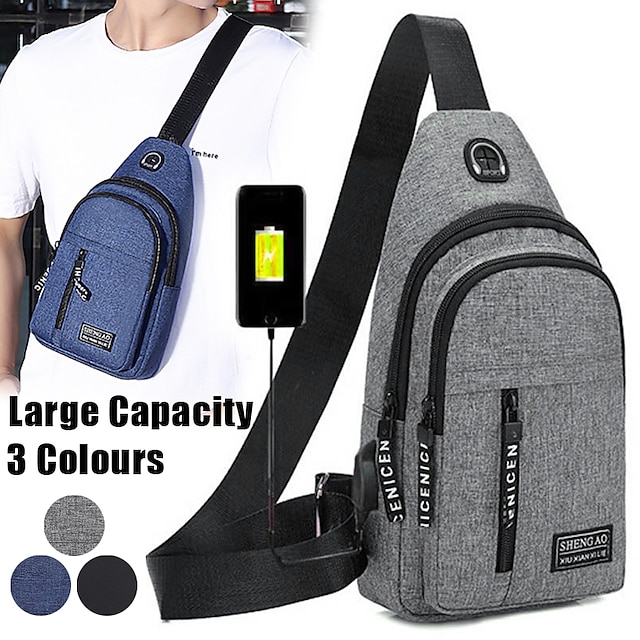  Men's Crossbody Bag Shoulder Bag Chest Bag Oxford Cloth Outdoor Daily Holiday Zipper Large Capacity Lightweight Durable Solid Color Upgraded version (blue) Regular version (blue) Regular version