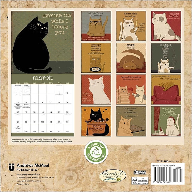 A Year of Snarky Cats 2024 Wall Calendar, Christmas Gift Home