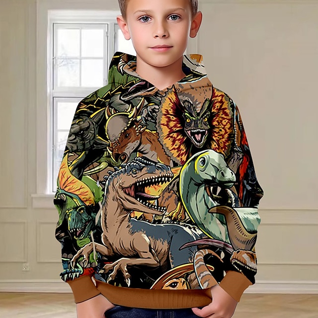  Dla chłopców 3D Dinozaur Bluza z Kapturem Pullover Długi rękaw Druk 3D Jesień Zima Moda Moda miejska Nowoczesne Poliester Dzieci 3-12 lat Na zewnątrz Codzienny Regularny