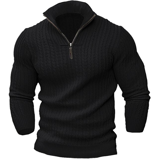 Men's Pullover Sweater Jumper Quarter Zip Sweaters Knit Top Ribbed Knit