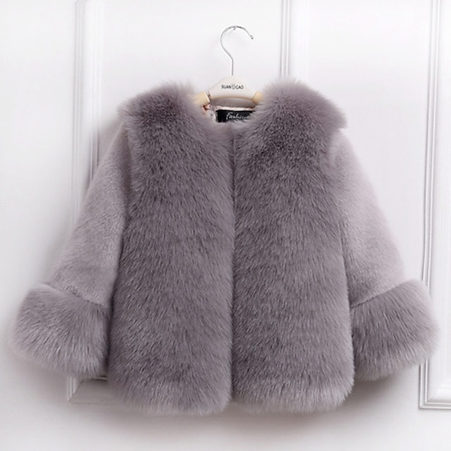 Kids Girls' Faux Fur Down & Cotton Padded Long Sleeve Blue Purple Pink ...