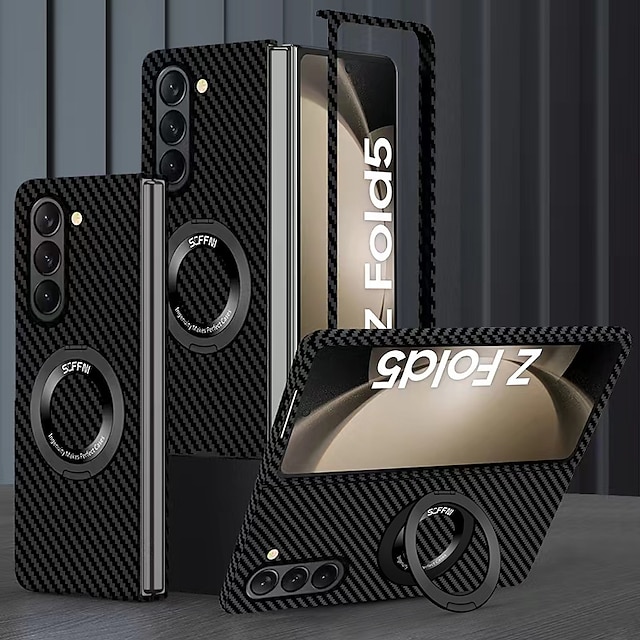  telefone Capinha Para Samsung Galaxy Z Fold 5 Z Fold 4 Z Fold 3 Z Fold 2 Capa articulada Com Suporte Proteção de corpo inteiro Suporte para carregamento sem fio Fibra de carbono