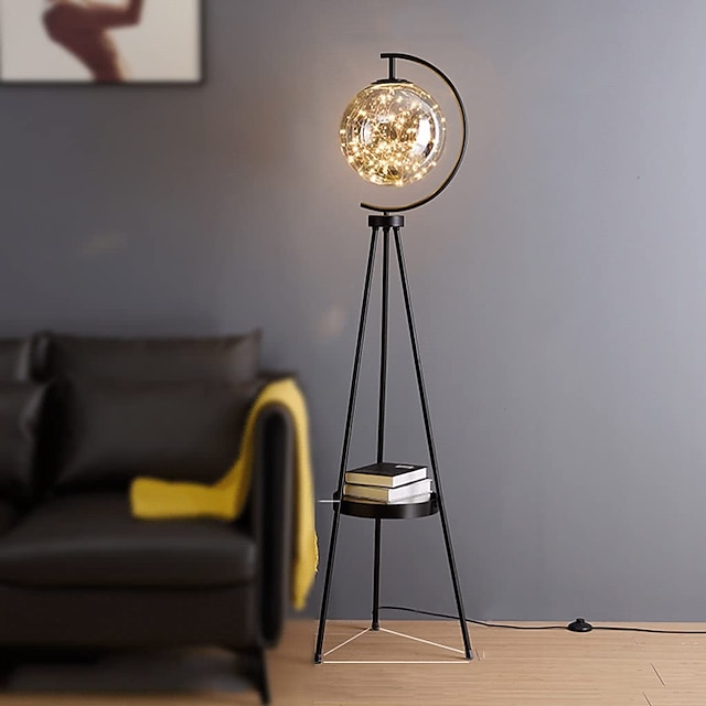  lampadaire de décoration lampadaires sur trépied avec étagère et abat-jour en verre lampe sur pied LED moderne du milieu du siècle avec table pour lampadaire de bureau 110-240v