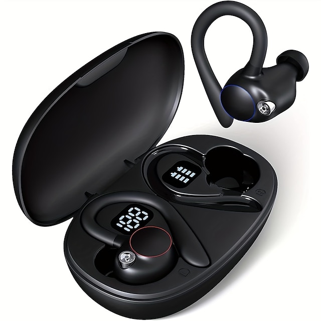  ασύρματα ακουστικά 60 ώρες αναπαραγωγή ipx7 αδιάβροχα ακουστικά πάνω από το αυτί στερεοφωνικά μπάσα ακουστικά με ακουστικά μικροφώνου led οθόνη μπαταρίας για αθλήματα/προπόνηση/γυμναστήριο/τρέξιμο