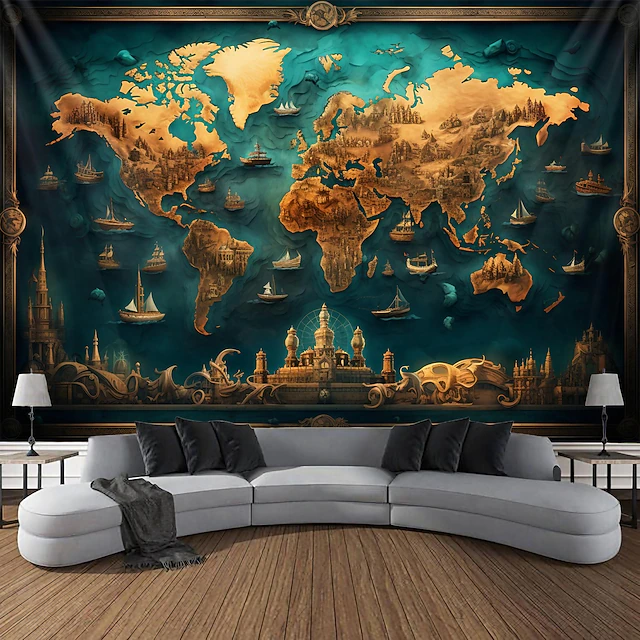 International Map Vintage Hanging Tapestry Wall Art Large Tapestry Mural Decor Photograph Backdrop Blanket Curtain Home Bedroom Living Room Decoration 20