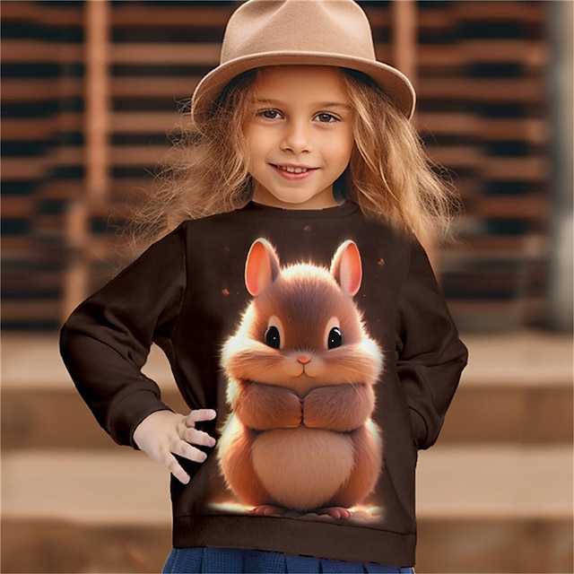  Girls' 3D Rabbit Sweatshirt Pullover Long Sleeve 3D Print Fall Winter Fashion Streetwear Adorable Polyester Kids 3-12 Years Crew Neck Outdoor Casual Daily Regular Fit
