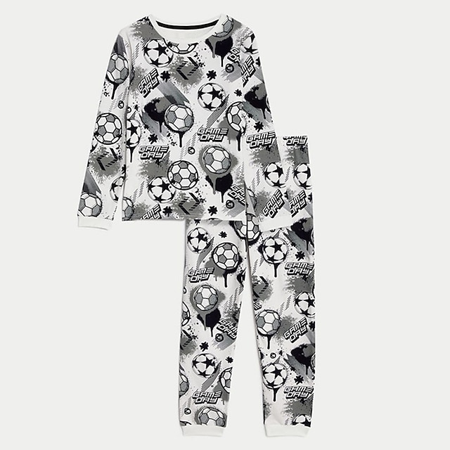  Boys 3D Football Pajama Set Long Sleeve 3D Print Fall Winter Active Cool Daily Polyester Kids 3-12 Years Crew Neck Home Causal Indoor Regular Fit
