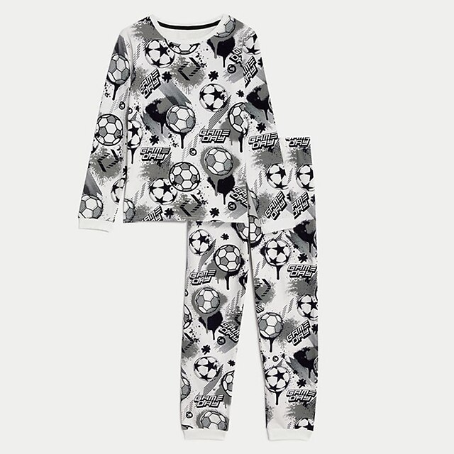  Pojkar 3D Fotboll Pyjamas set Långärmad 3D-tryck Höst Vinter Aktiv Häftig Dagligen Polyester Barn 3-12 år Rund hals Hem Casual Inomhus Normal