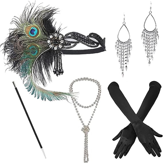  1920s Accessories Set for Women Flapper Accessory Great Gatsby Costume Headband Flapper Necklace 20s Gloves