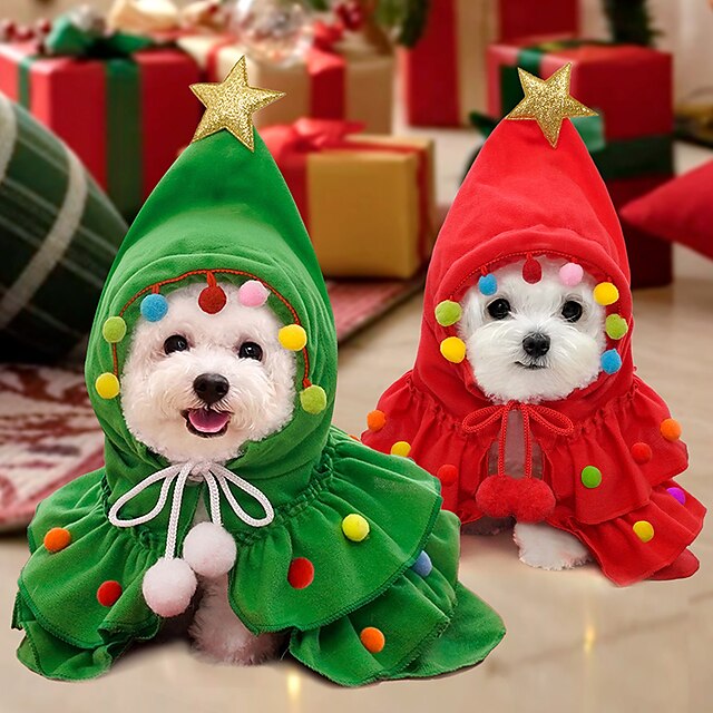 Christmas Pet Clothes christmas tree dog clothes Two Color Cloak Autumn ...