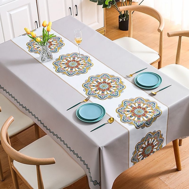  Toalha de mesa impermeável em pvc, retângulo à prova de óleo, cobertura de mesa para festa, jantar em família, restrição