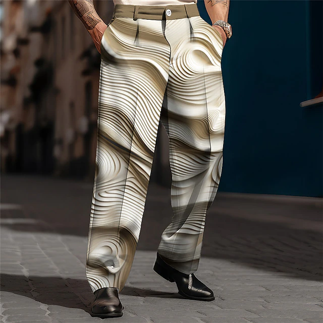 Embossed Relief Pattern Abstract Men's 3D Print Pants Trousers Outdoor Street Wear to work Polyester Blue Brown Green S M L High Elasticity Pants 6