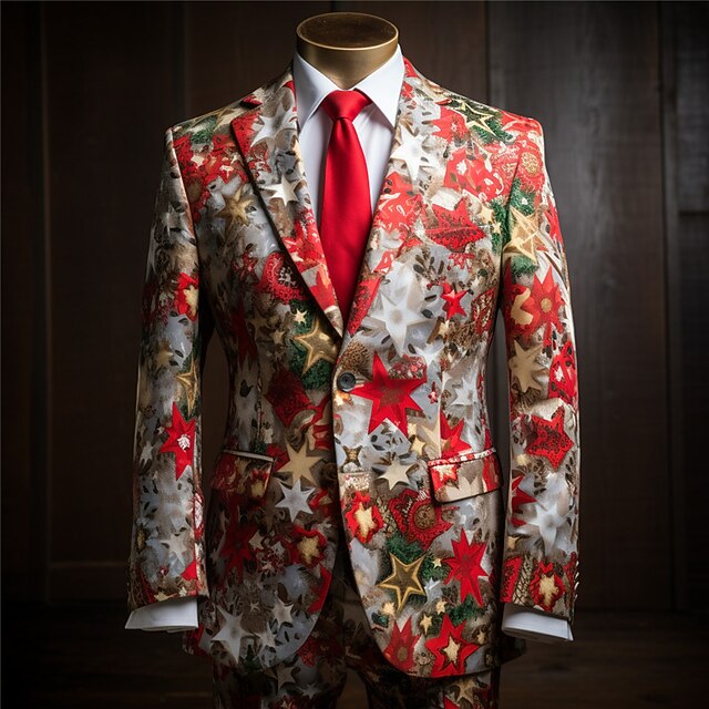 Chaqueta Navideña Para Hombres - Estampado Copos De Nieve, Fiestas, Bodas, Corte Slim Fit