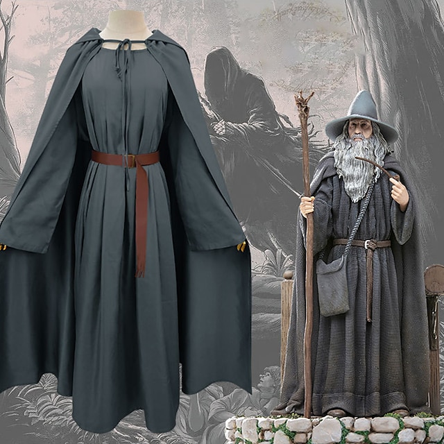  The Lord of the Rings Gandalf Costume Men's Women's Movie Cosplay Cosplay White Gray Carnival Masquerade Cloak Hat Waist Belt