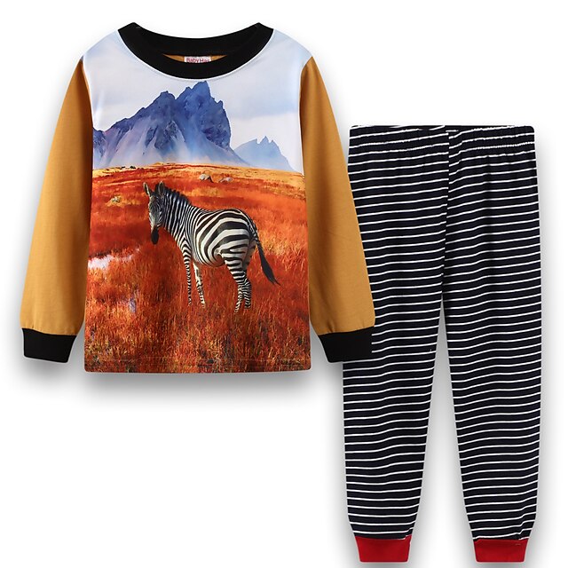  Toddler 2 Pieces T-shirt & Pants Long Sleeve Lake blue Red Blue Graphic Cartoon Patchwork Spring Fall Cool Home 3-7 Years