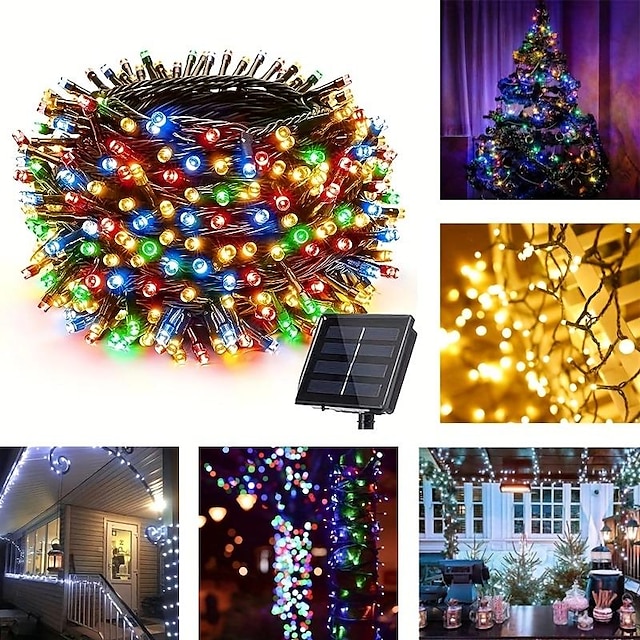  1000/500/300/200/100/50/30LED Solar String Light, 8 Modes, Solar Christmas Lights Waterproof for Gardens, Wedding, Party, Homes, Christmas Tree, Curtains, Outdoor