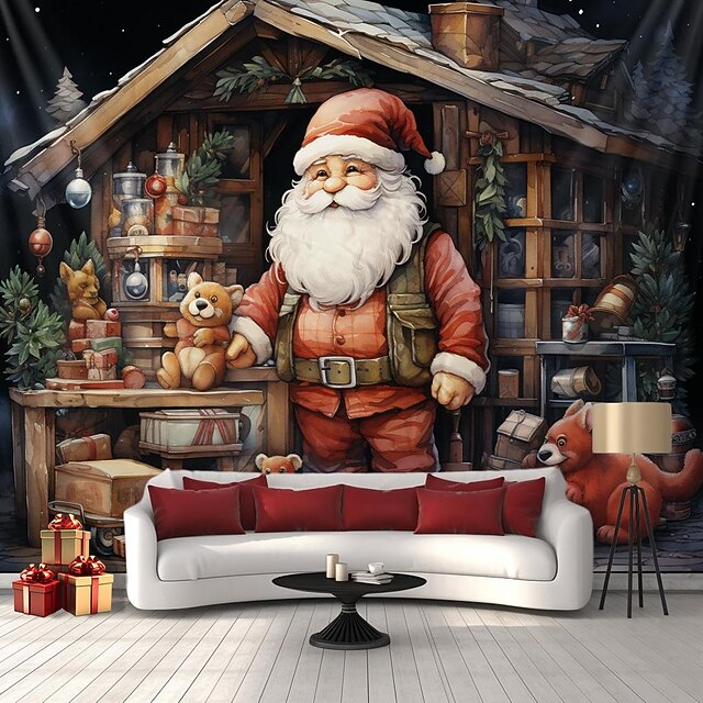 Christmas Santa Hanging Tapestry Wall Art Large Xmas Tapestry Mural