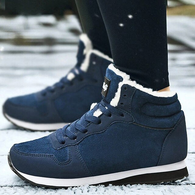 Women's Faux Suede Winter Sneakers with Plush Lining - Casual Warm Lace ...